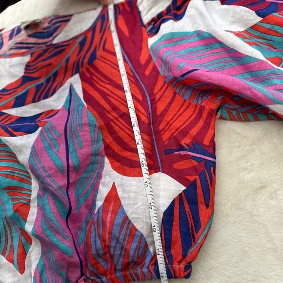 Magaschoni Linen Multicolor Leaf Print Blouse - Picture 4 of 5